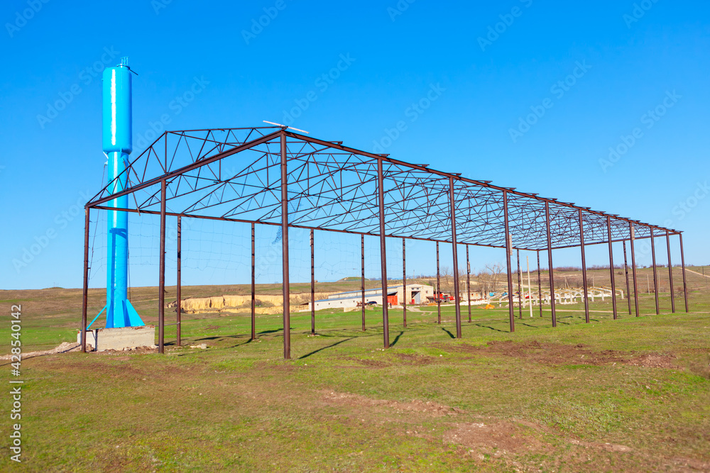 Metal structure of the greenhouse . Old abandoned farm Metal structure of the greenhouse . Old abandoned farm