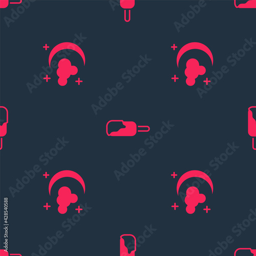 Set Moon and stars and Ice cream on seamless pattern. Vector