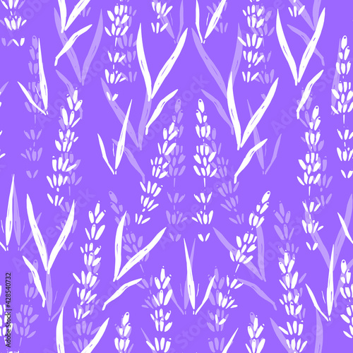 Fototapeta Naklejka Na Ścianę i Meble -  Purple lavender flowers vector seamless pattern. Beautiful retro hand drown doodle style floral background. Great for summer and spring textiles, banners, wallpapers, wrapping.