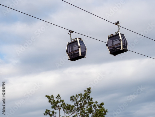 Cable car cabins against the sky