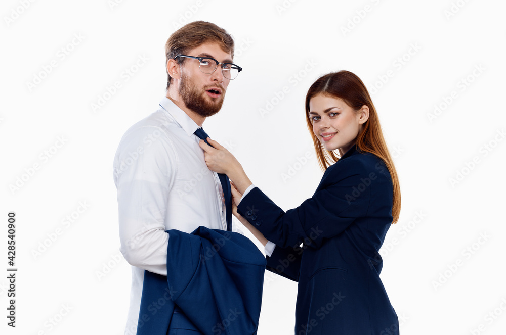 young couple in suits work colleagues finance office manager young couple in suits work colleagues finance office manager