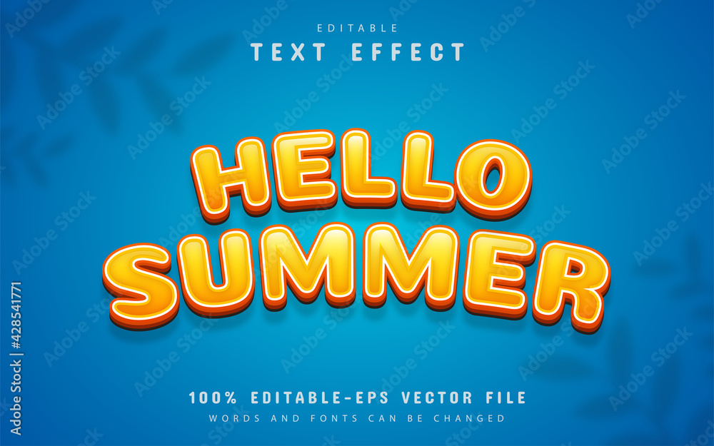 Hello summer text effect cartoon style