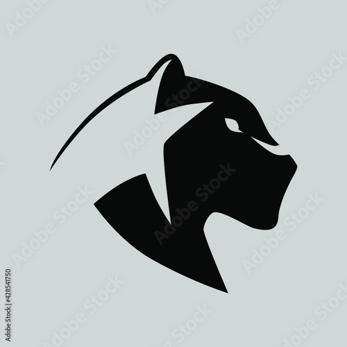 Black panther portrait side view symbol on gray backdrop. Design element