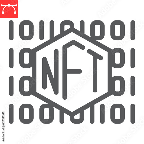 NFT code line icon, unique token and non fungible token, NFT vector icon, vector graphics, editable stroke outline sign, eps 10.