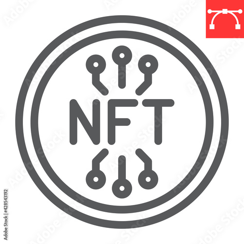 NFT coin line icon, unique token and blockchain, non fungible token vector icon, vector graphics, editable stroke outline sign, eps 10.