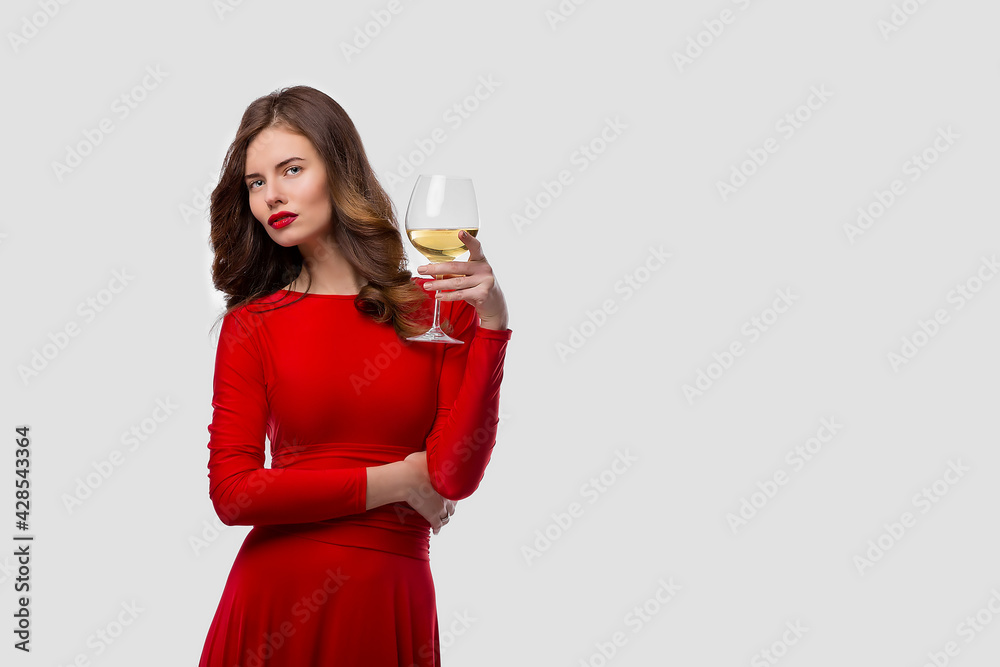 Beautiful woman holding glass of wine onwhite background Beautiful woman holding glass of wine onwhite background