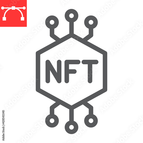 NFT line icon, token and blockchain, non fungible token vector icon, vector graphics, editable stroke outline sign, eps 10.