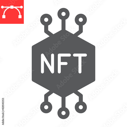 NFT glyph icon, token and blockchain, non fungible token vector icon, vector graphics, editable stroke solid sign, eps 10.