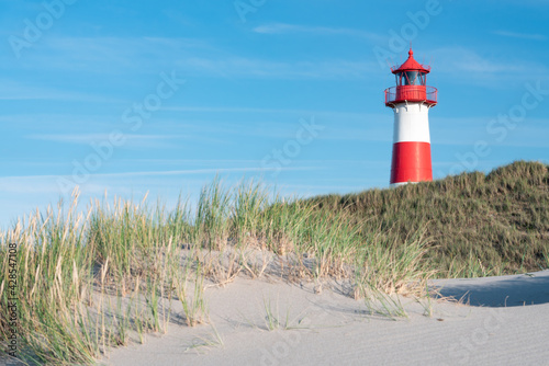 Lighthouse at the dune beach, Sylt, Schleswig-Holstein, Germany