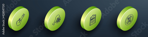 Set Isometric line Genetically modified apple, Gmo research chicken, Document for bio healthy food and Stop GMO icon. Vector
