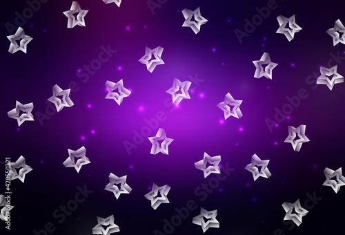 Dark Purple, Pink vector backdrop with small and big stars.