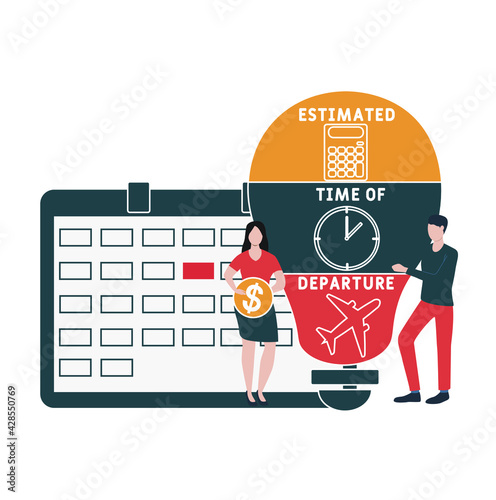 Flat design with people. ETD - Estimated Time of Departure acronym, business concept background.   Vector illustration for website banner, marketing materials, business presentation, online