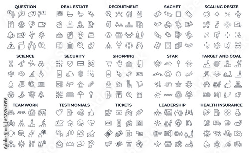 240 modern thin line icons. High quality pictograms. Linear icons set of Real Estate, Recruitment, sachet, etc symbol template for graphic and web design collection logo vector illustration