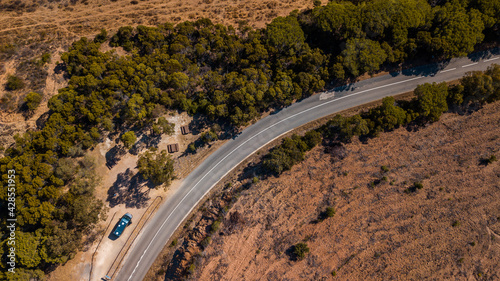 Top view of a road to the beach in Algarve, Portugal