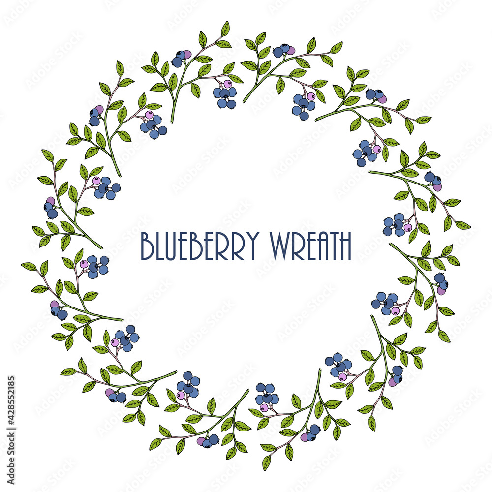 Blueberry twigs wreath for greeting cards