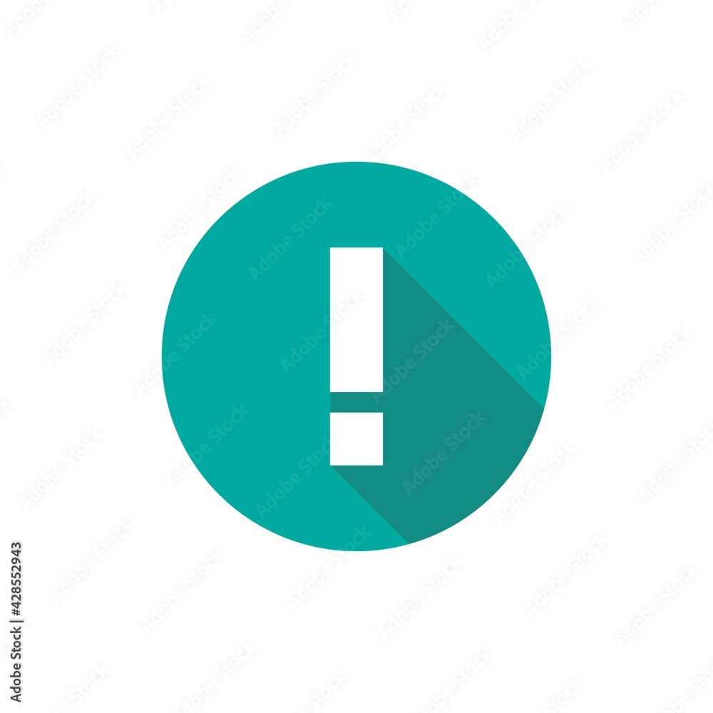 White squared exclamation mark with shadow in blue circle. White squared exclamation mark with shadow in blue circle.