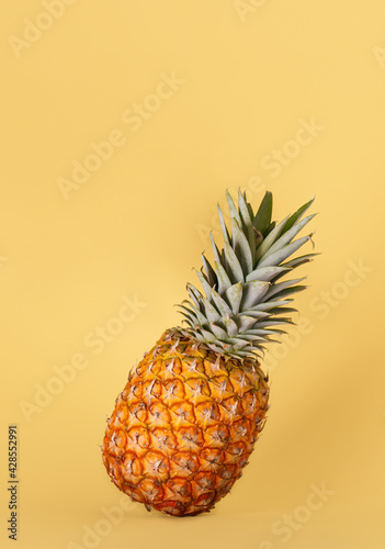 Hawaiian pineapples background. Sliced and whole of Pineapple (Ananas comosus). Creative layout made of pineapple.