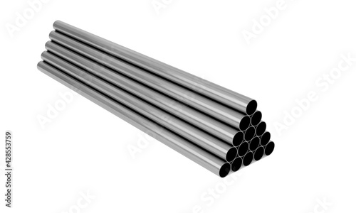 3d render of metal pipes stacked in a pyramid isolated on a white background.Digital illustration for your business and industry.