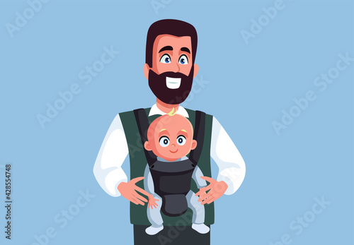 Dad Holding Baby in Carrier Vector Illustration