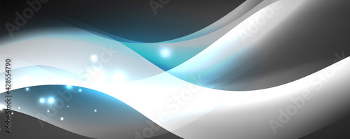 Shiny glowing neon wave, light lines abstract background. Magic energy and motion concept. Vector wallpaper template