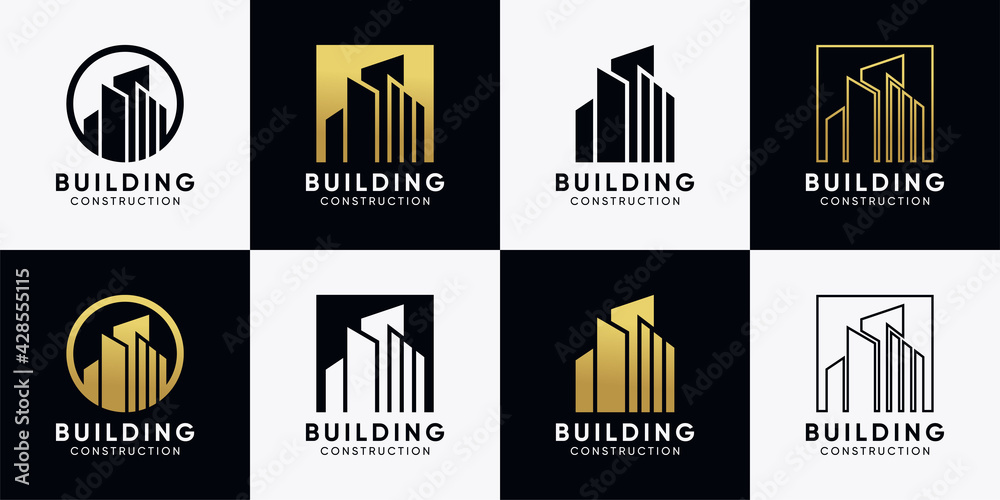 Obraz premium Set of building logo design template with creative concept. Inspiration, illustration construction logo. Premium Vector