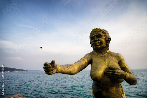 RAYONG, THAILAND- APR 11, 2021: Giantess Sculpture landmark of Koh Samed beach in Rayong, Thailand.