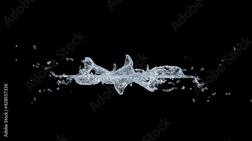 Water Splash with droplets on black background. 3d illustration