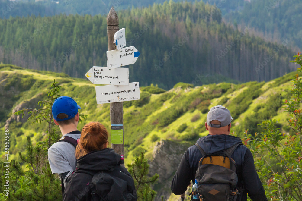 people on the trail in the Tatra mountains