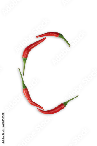Font made of hot red chili pepper isolated on white - letter C