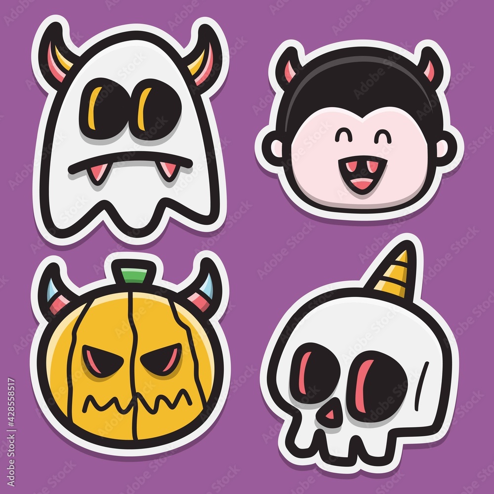 hand drawn halloween doodle cartoon sticker design