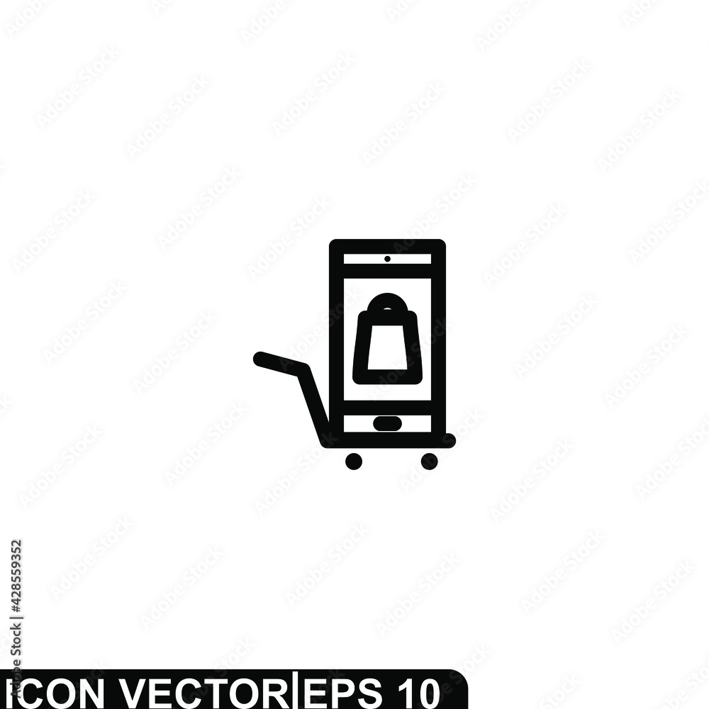 Simple Icon Online Shop Kids Vector Illustration Design. Outline Style, Black Solid Color.