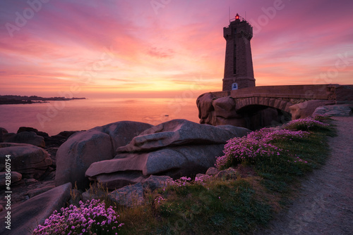 The Ploumanac'h lighthouse at sunset, Brittany, France
