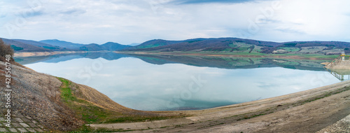 View to Sioni reservoir with mountain view in the bacground. Landscape