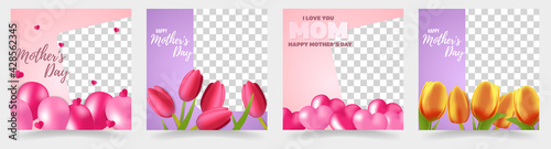 Mother's day templates set. Mother's day instagram post templates with png cutout.