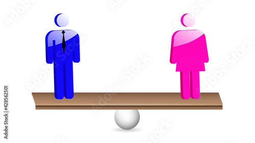Man and woman balancing in gender equality on womens equality day, vector art illustration.