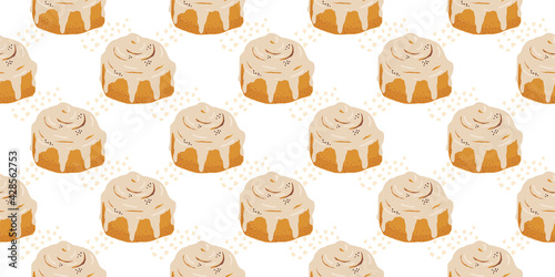 Cinnamon bun cartoon style vector illustration. Doodle clip art element for cafe menu or chalkboard.