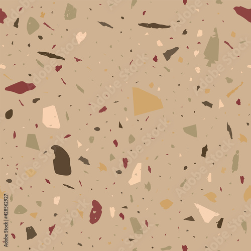 Terrazzo seamless pattern. Earthy classic flooring