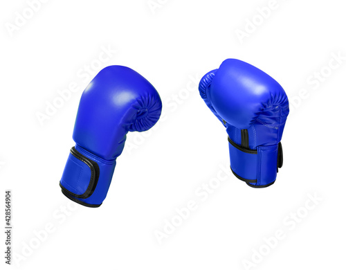 Blue boxer gloves on a white background. © pornchai