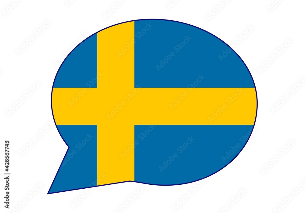 Suecia dice, habla u opina. Se habla sueco. Bocadillo con la bandera de Suecia Suecia dice, habla u opina. Se habla sueco. Bocadillo con la bandera de Suecia