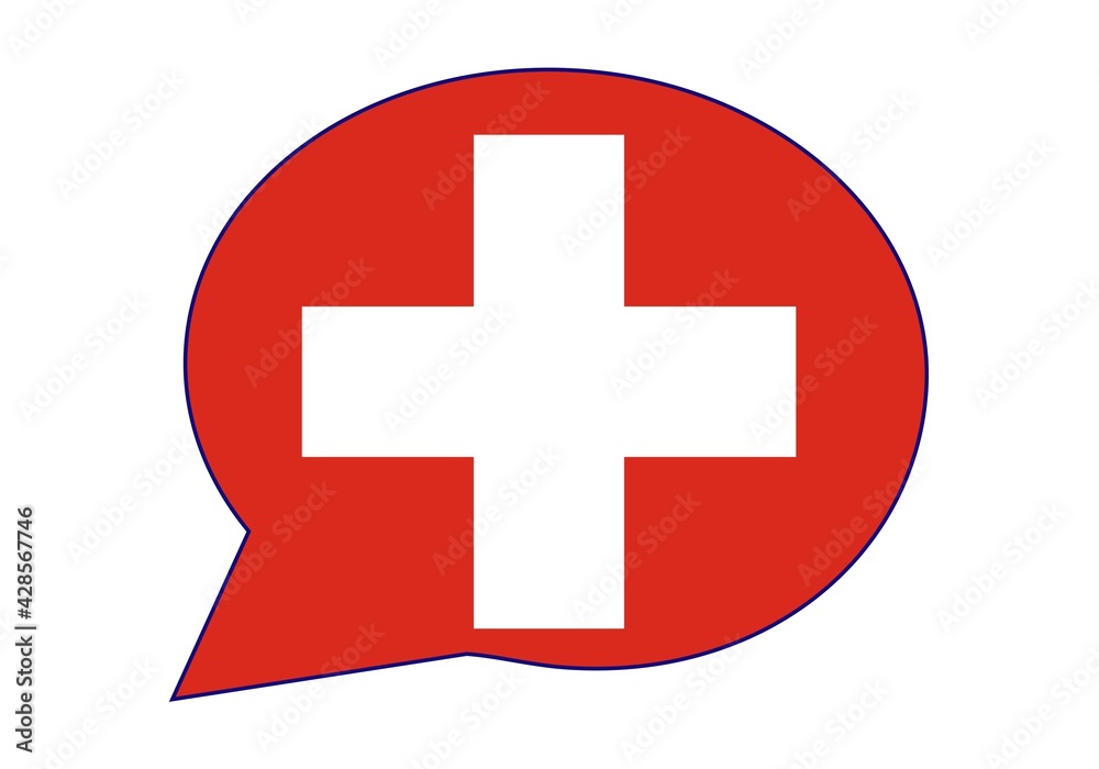 Suiza dice, habla u opina. Se habla suizo. Bocadillo con la bandera de Suiza Suiza dice, habla u opina. Se habla suizo. Bocadillo con la bandera de Suiza