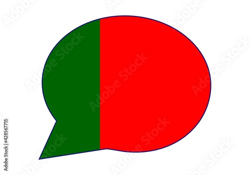 Portugal habla, dice u opina. Se habla en portugués. Bocadillo con la bandera de Portugal