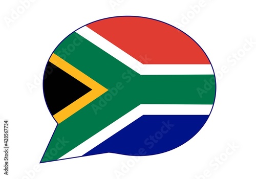 Sudáfrica dice, habla u opina. Bocadillo con la bandera de Sudáfrica. La voz de Sudáfrica