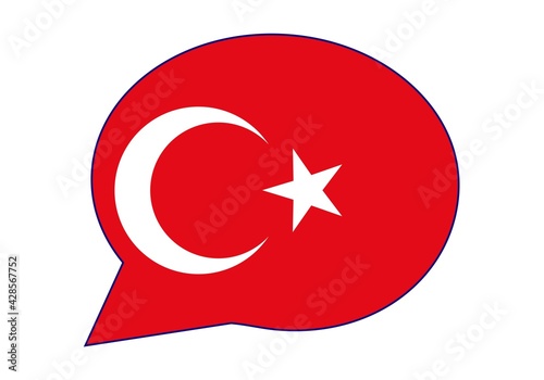 Turquía dice, habla u opina. Se habla turco. Bocadillo con la bandera de Turquía