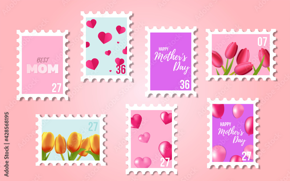 Fototapeta premium A set of postage stamps for Mother's day.