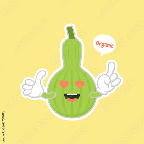 Calabash or Lagenaria siceraria , also known as bottle gourd cartoon character flat design illustration. cute and kawaii calabash gourds plant design. Pear-shaped bottle gourd