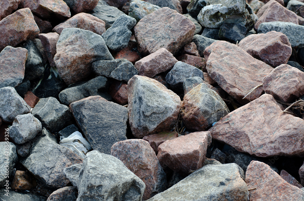 Stones. Rock. Large boulders. Breakwaters. Stone ore.