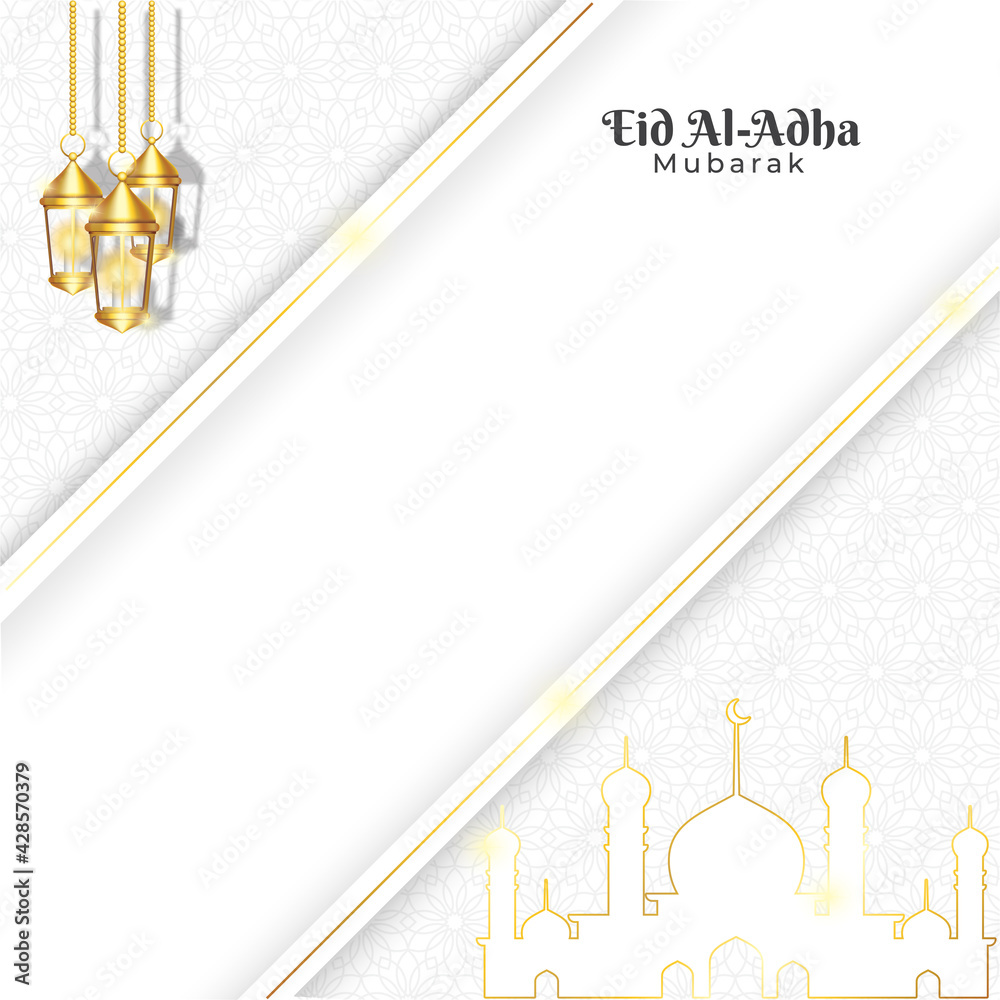 eid al adha background greeting card elegant white and strip gold