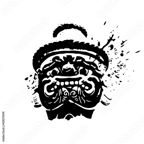 Giant of Thailand, black white hand drawn style with ink splatters and drops, Thai Giant head abstract silhouette vector illustration isolated on white background vintage Traditional Thai symbol