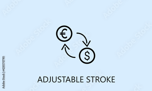 minimalistic exchange euro to usd icon, logo or symbol with fully ajustable strokes