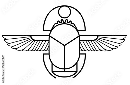 Vector illustration of a scarab line with lines. Stylized drawing of a scarab.